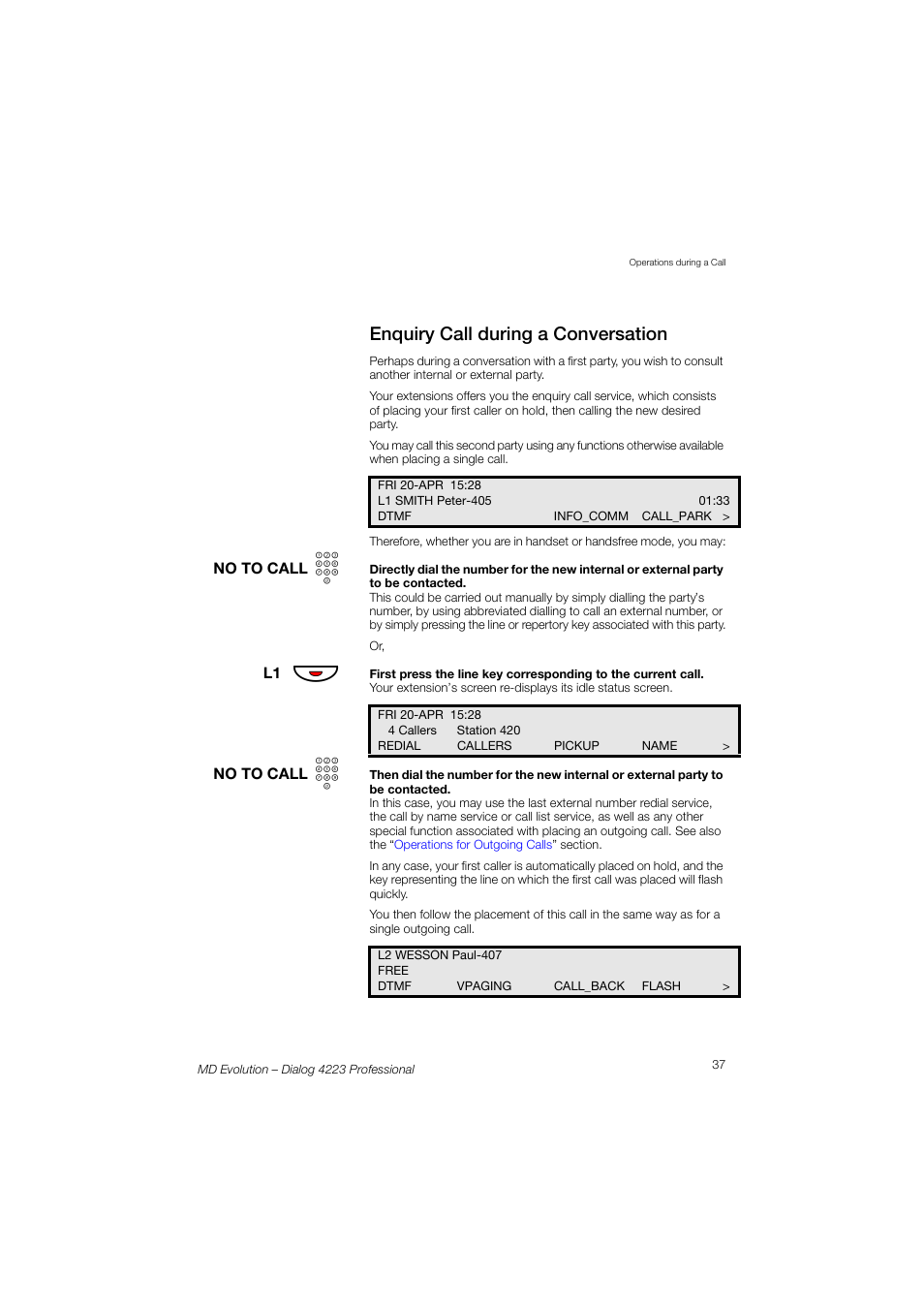 Enquiry call during a conversation | AASTRA 4223 Professional for MD Evolution User Guide User Manual | Page 37 / 165