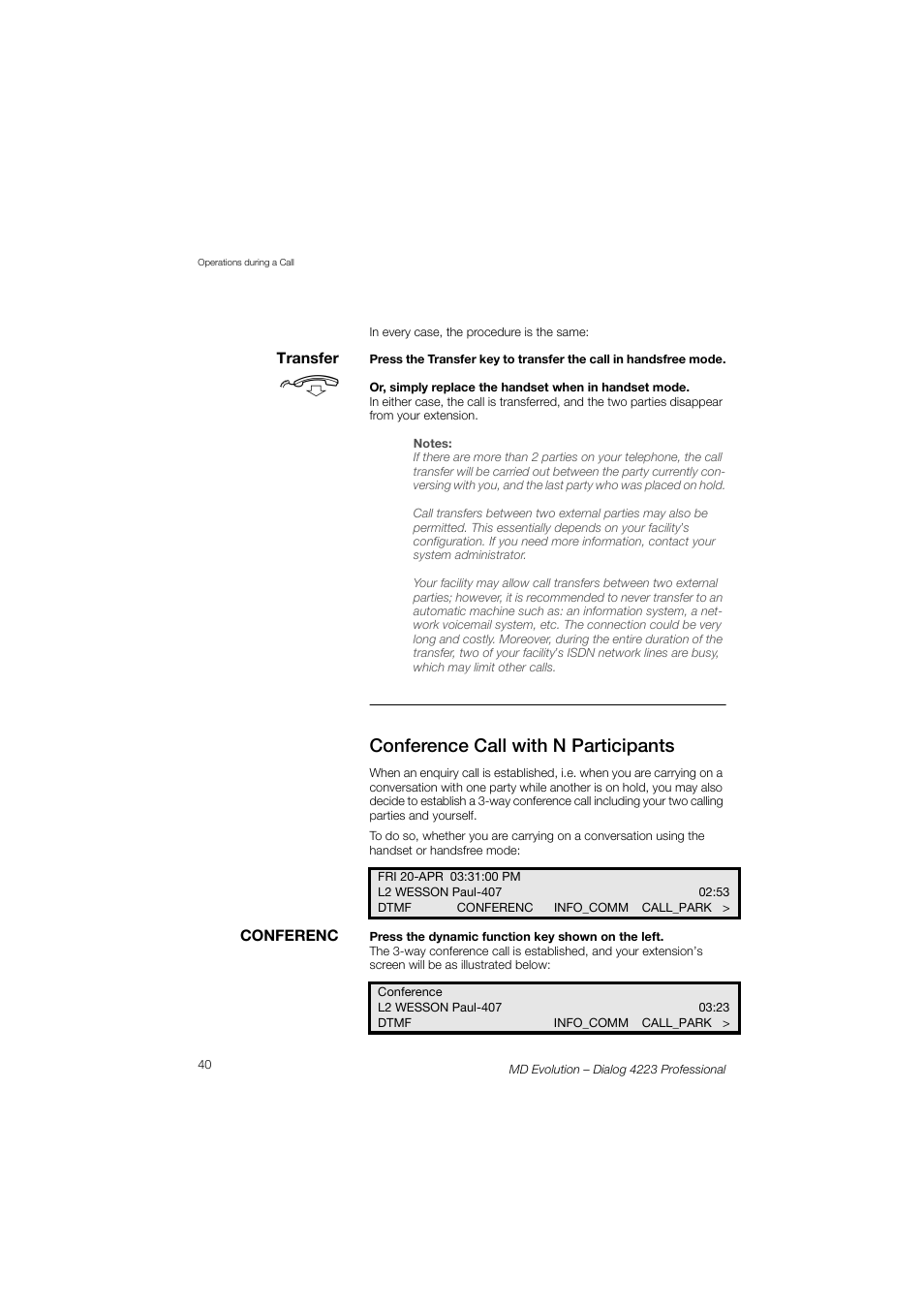 Conference call with n participants | AASTRA 4223 Professional for MD Evolution User Guide User Manual | Page 40 / 165