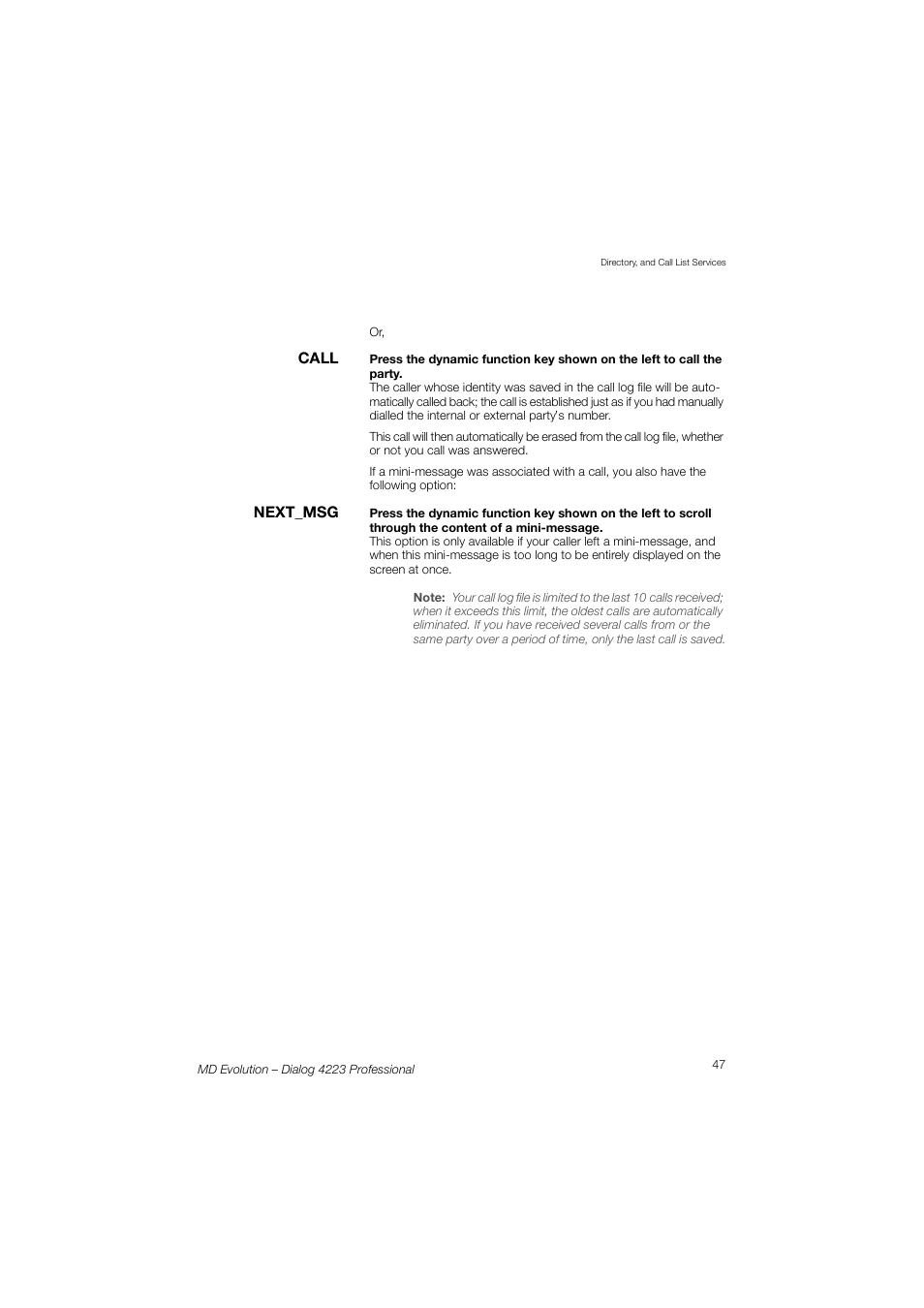 AASTRA 4223 Professional for MD Evolution User Guide User Manual | Page 47 / 165