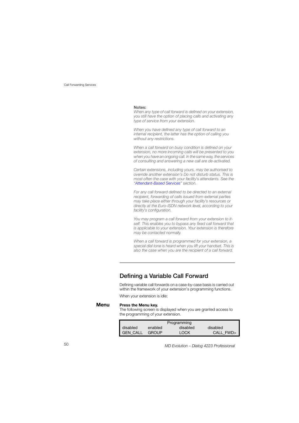 Defining a variable call forward | AASTRA 4223 Professional for MD Evolution User Guide User Manual | Page 50 / 165