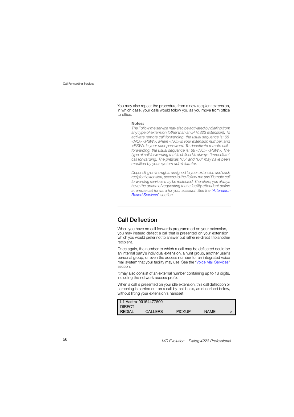 Call deflection | AASTRA 4223 Professional for MD Evolution User Guide User Manual | Page 56 / 165