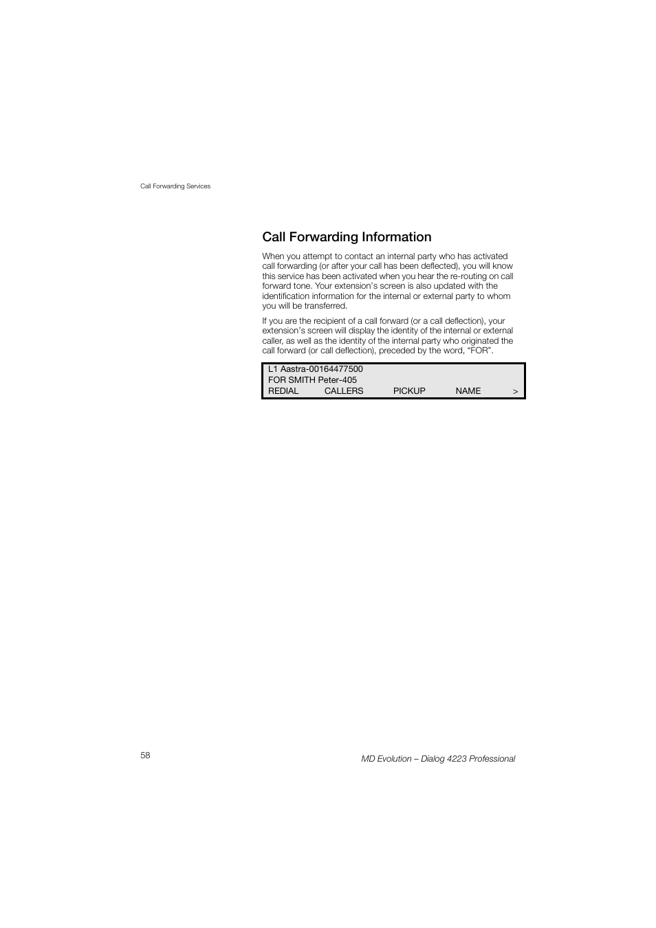 Call forwarding information | AASTRA 4223 Professional for MD Evolution User Guide User Manual | Page 58 / 165