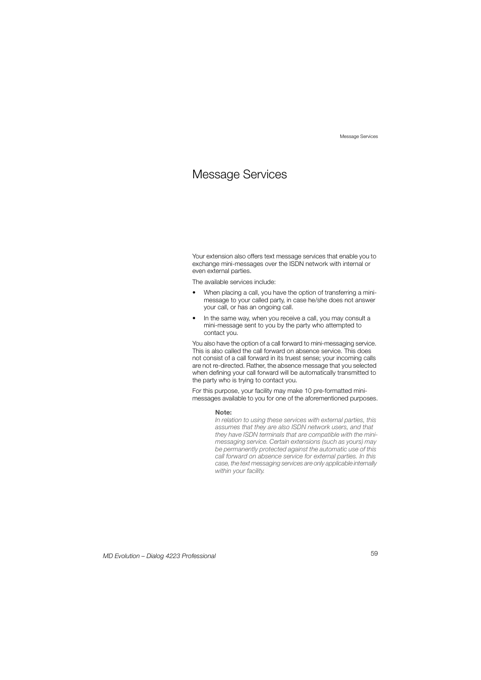 Message services, Sect | AASTRA 4223 Professional for MD Evolution User Guide User Manual | Page 59 / 165