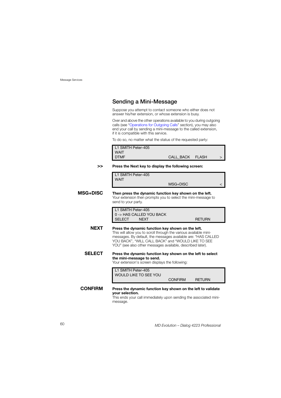 Sending a mini-message | AASTRA 4223 Professional for MD Evolution User Guide User Manual | Page 60 / 165