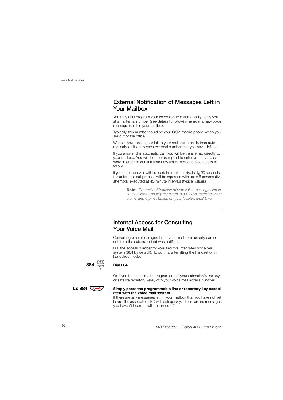 Internal access for consulting your voice mail | AASTRA 4223 Professional for MD Evolution User Guide User Manual | Page 68 / 165