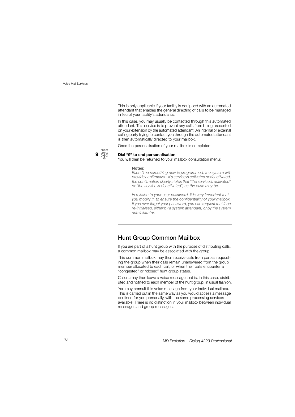 Hunt group common mailbox | AASTRA 4223 Professional for MD Evolution User Guide User Manual | Page 76 / 165
