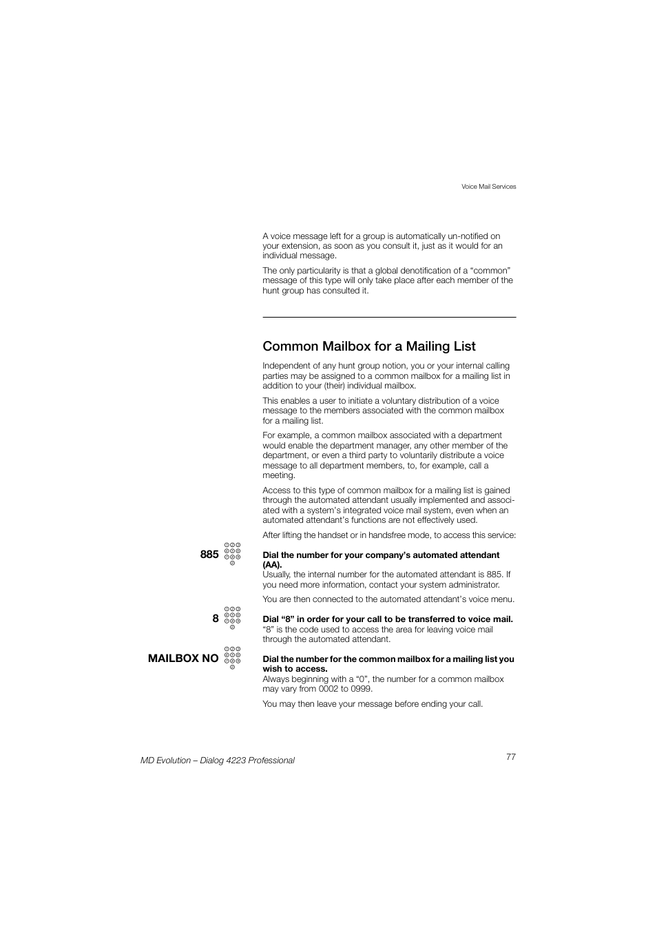 Common mailbox for a mailing list | AASTRA 4223 Professional for MD Evolution User Guide User Manual | Page 77 / 165