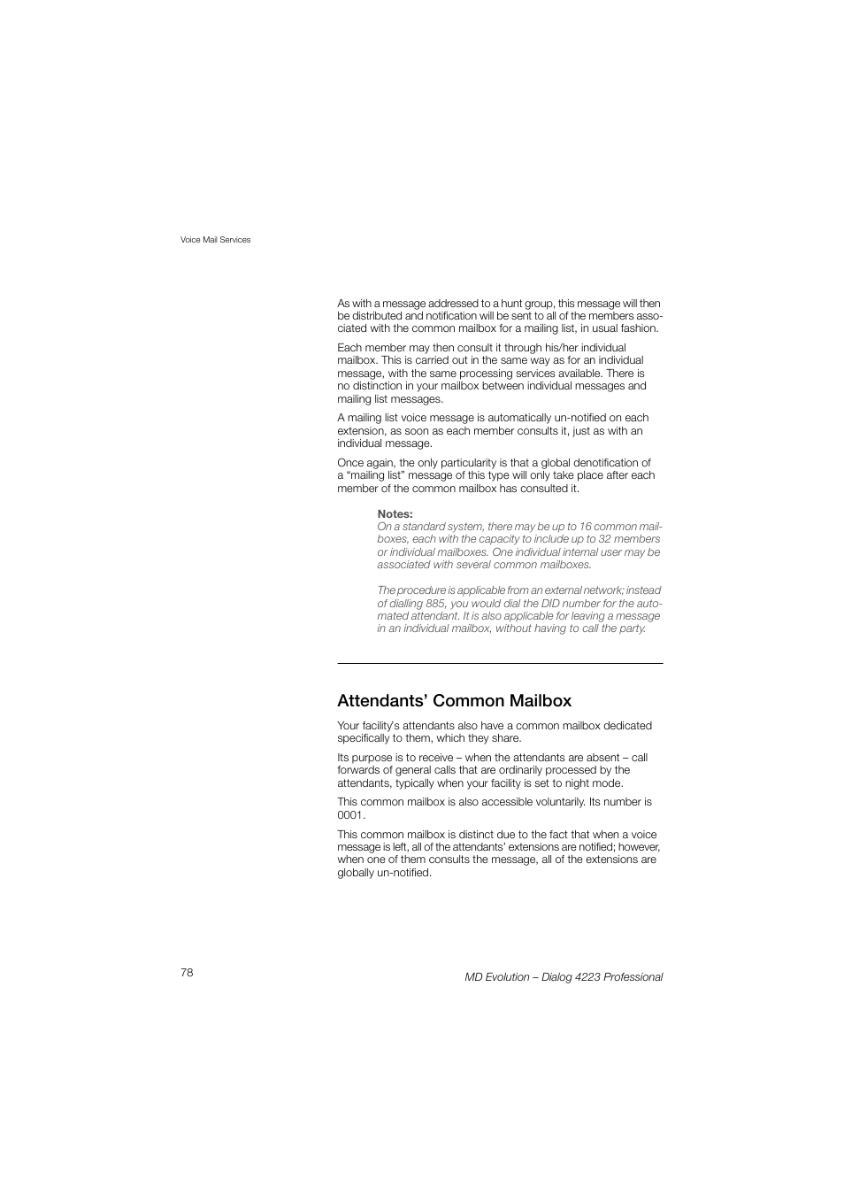 Attendants’ common mailbox | AASTRA 4223 Professional for MD Evolution User Guide User Manual | Page 78 / 165