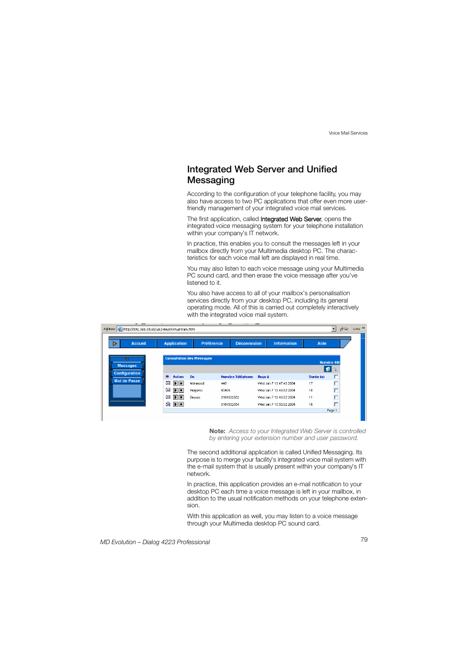 Integrated web server and unified messaging | AASTRA 4223 Professional for MD Evolution User Guide User Manual | Page 79 / 165