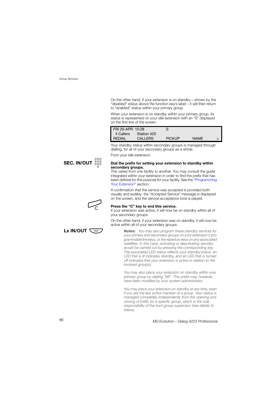 AASTRA 4223 Professional for MD Evolution User Guide User Manual | Page 86 / 165