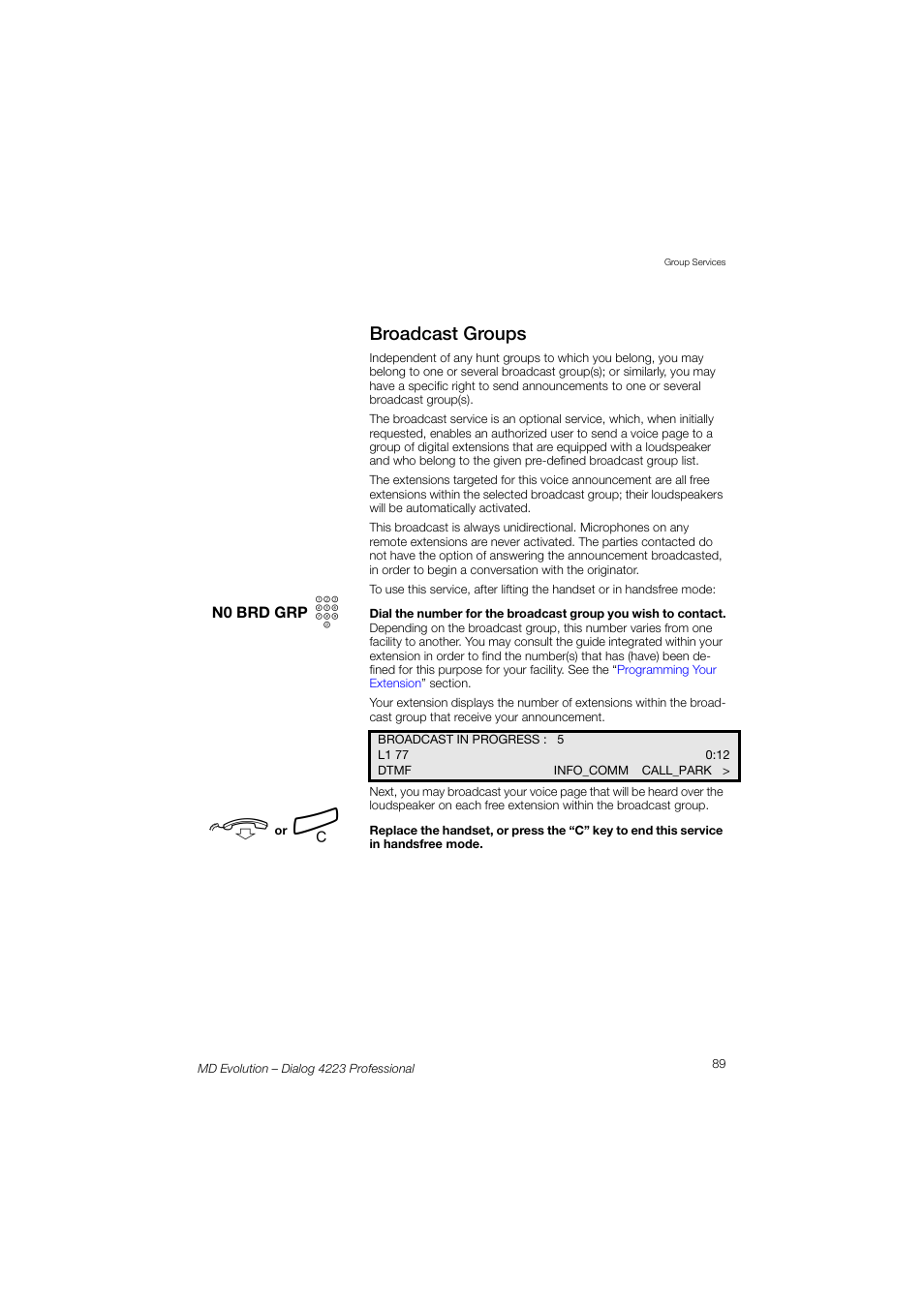 Broadcast groups | AASTRA 4223 Professional for MD Evolution User Guide User Manual | Page 89 / 165