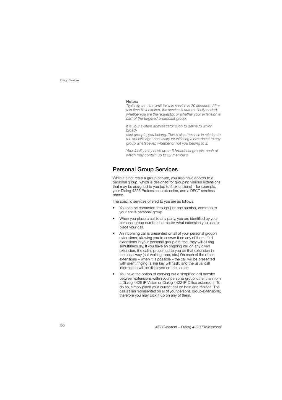 Personal group services | AASTRA 4223 Professional for MD Evolution User Guide User Manual | Page 90 / 165