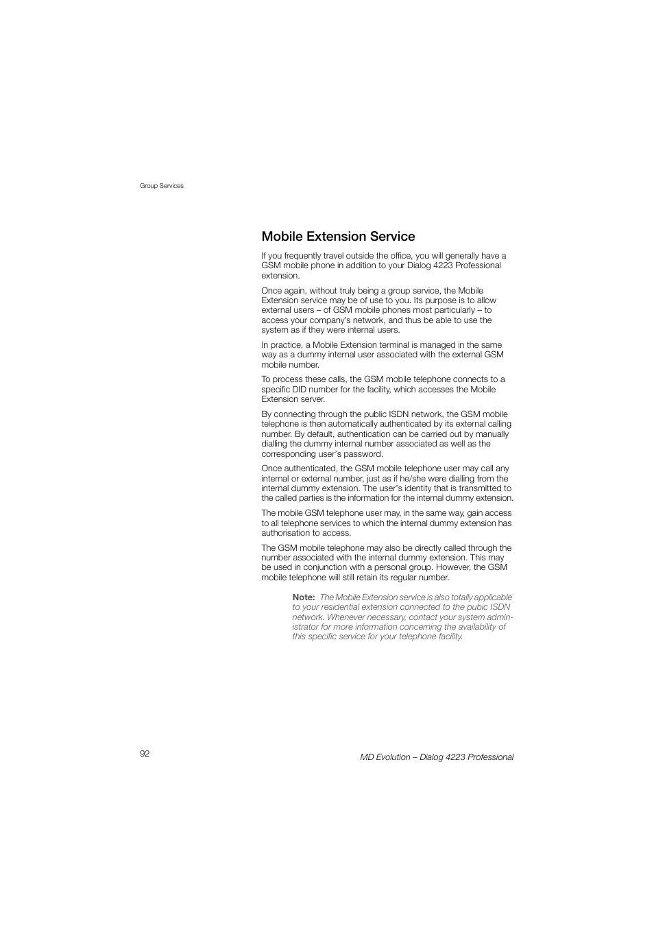Mobile extension service | AASTRA 4223 Professional for MD Evolution User Guide User Manual | Page 92 / 165
