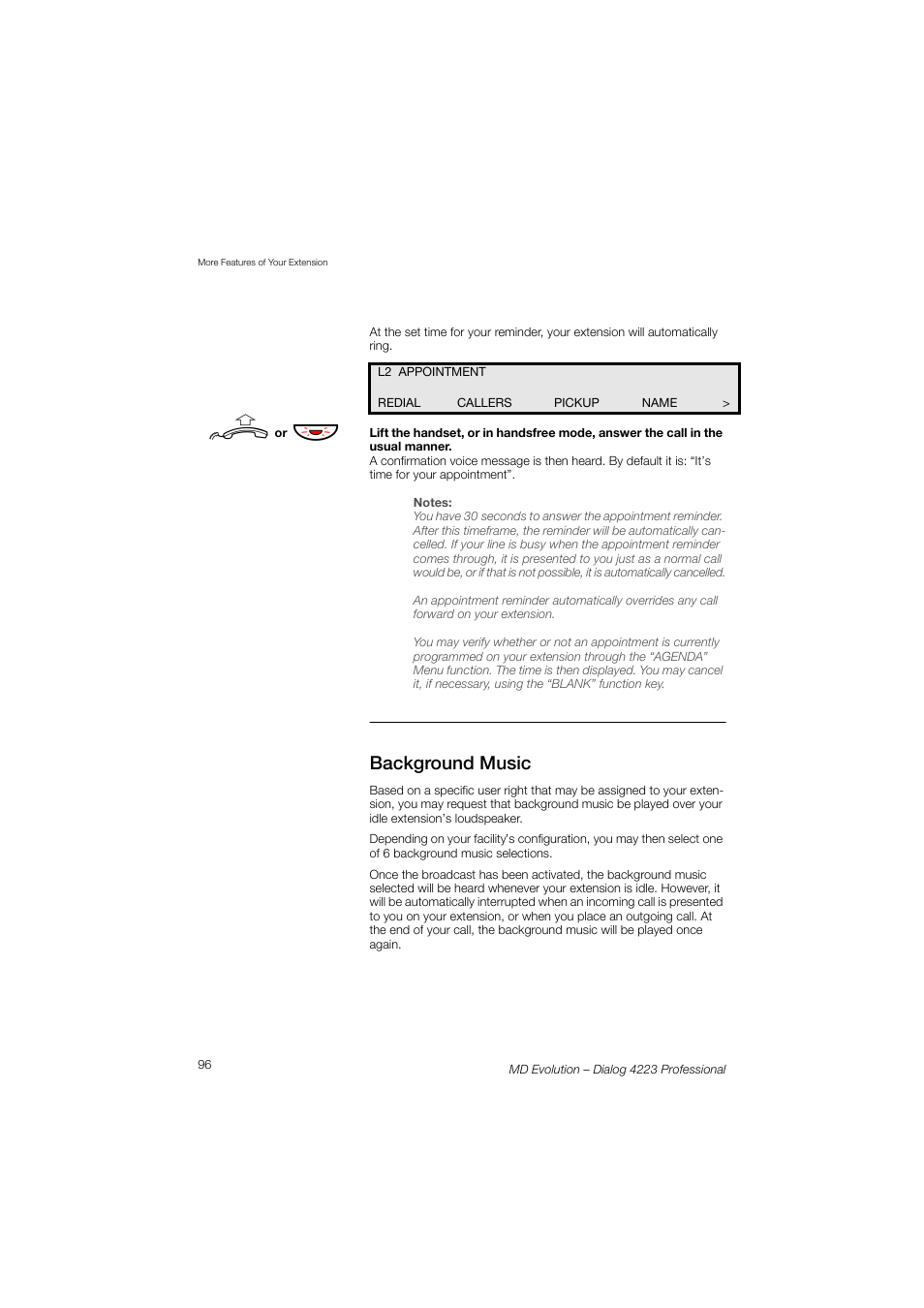 Background music | AASTRA 4223 Professional for MD Evolution User Guide User Manual | Page 96 / 165