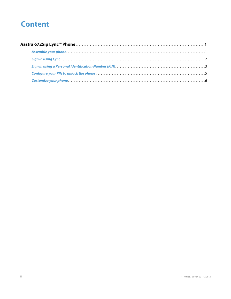 Content | AASTRA 6725ip Quick Start Guide EN User Manual | Page 2 / 9