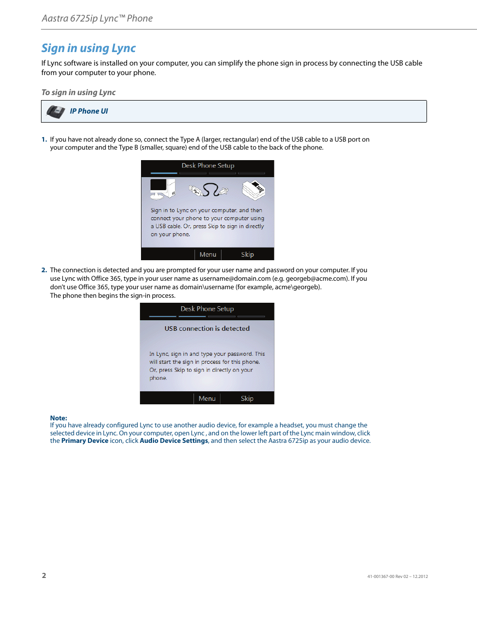 Sign in using lync, To sign in using lync, Aastra 6725ip lync™ phone | AASTRA 6725ip Quick Start Guide EN User Manual | Page 4 / 9