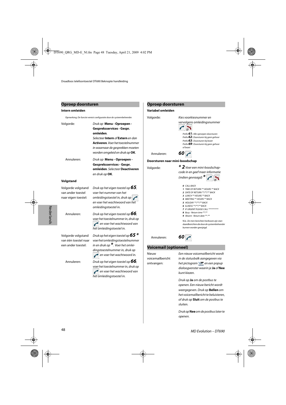 AASTRA DT690 for MD Evolution Quick Reference Guide User Manual | Page 48 / 80