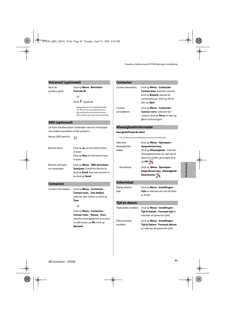 AASTRA DT690 for MD Evolution Quick Reference Guide User Manual | Page 49 / 80