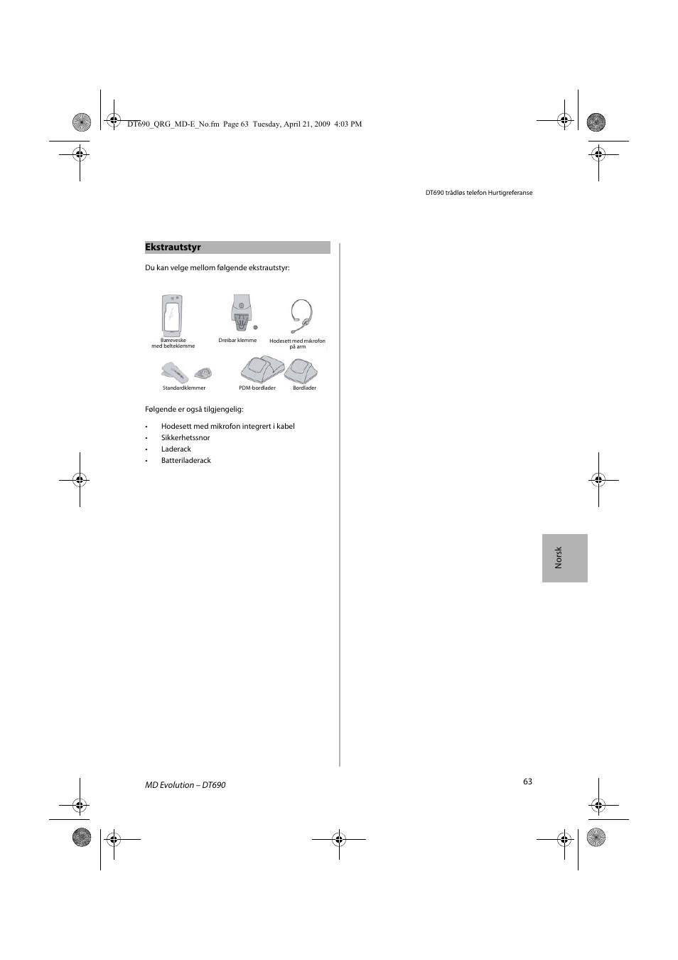 Ekstrautstyr | AASTRA DT690 for MD Evolution Quick Reference Guide User Manual | Page 63 / 80