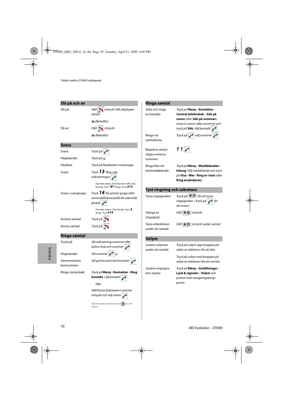 AASTRA DT690 for MD Evolution Quick Reference Guide User Manual | Page 70 / 80