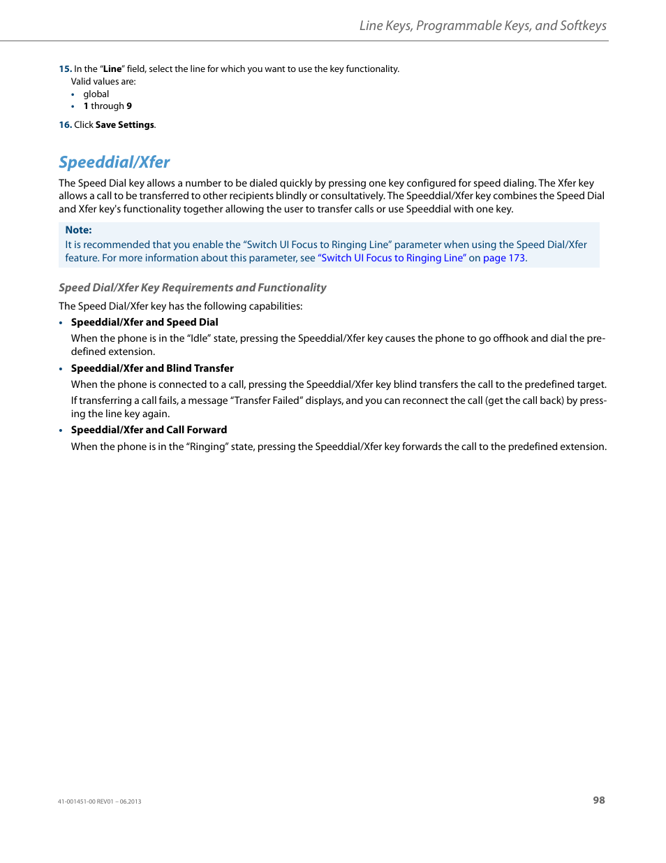Speeddial/xfer, Speed dial/xfer key requirements and functionality, Line keys, programmable keys, and softkeys | AASTRA 6735i User Guide EN User Manual | Page 105 / 220
