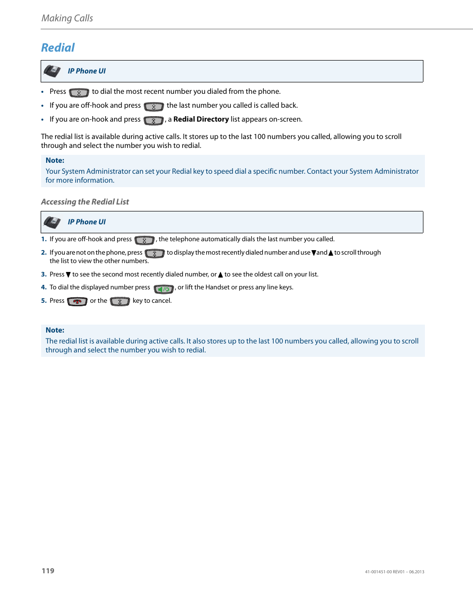 Redial, Accessing the redial list, Making calls | AASTRA 6735i User Guide EN User Manual | Page 126 / 220