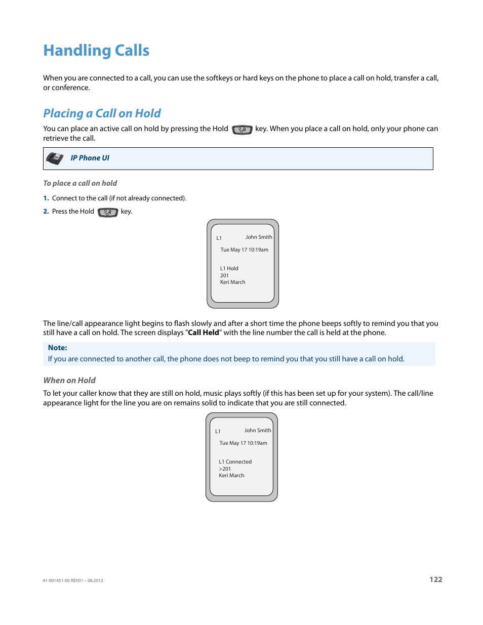 Handling calls, Placing a call on hold, When on hold | AASTRA 6735i User Guide EN User Manual | Page 129 / 220