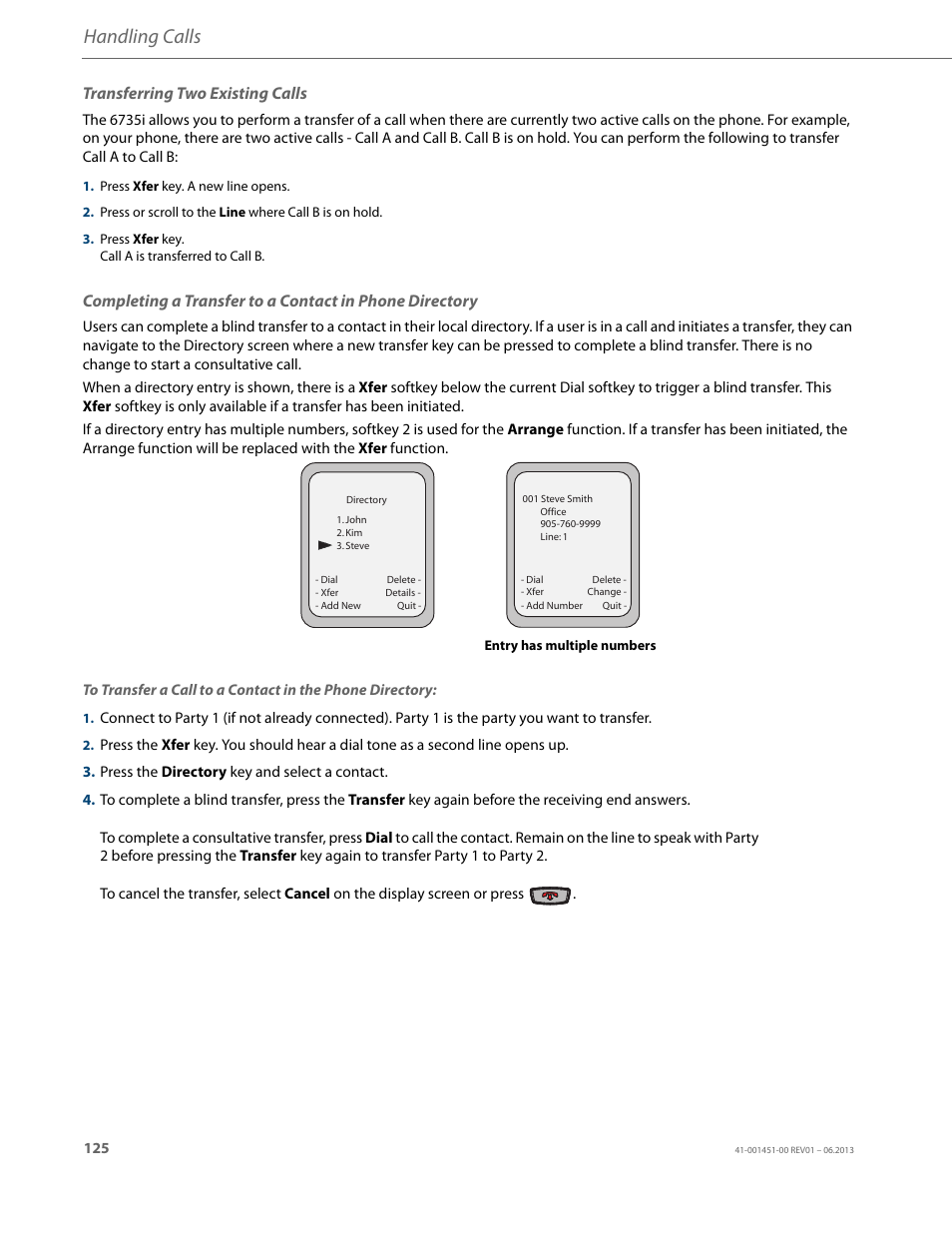 Transferring two existing calls, Handling calls | AASTRA 6735i User Guide EN User Manual | Page 132 / 220