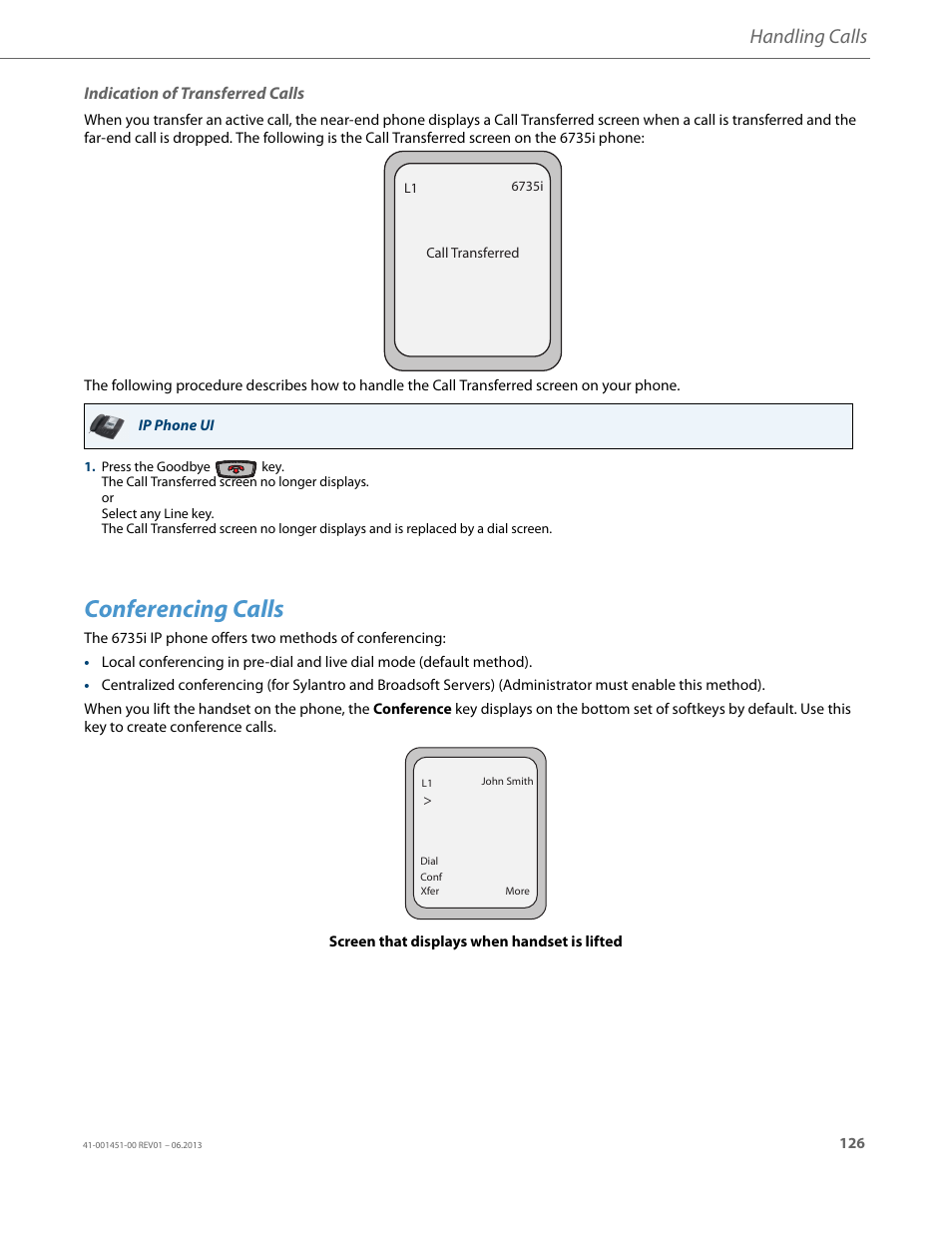 Indication of transferred calls, Conferencing calls, Handling calls | AASTRA 6735i User Guide EN User Manual | Page 133 / 220