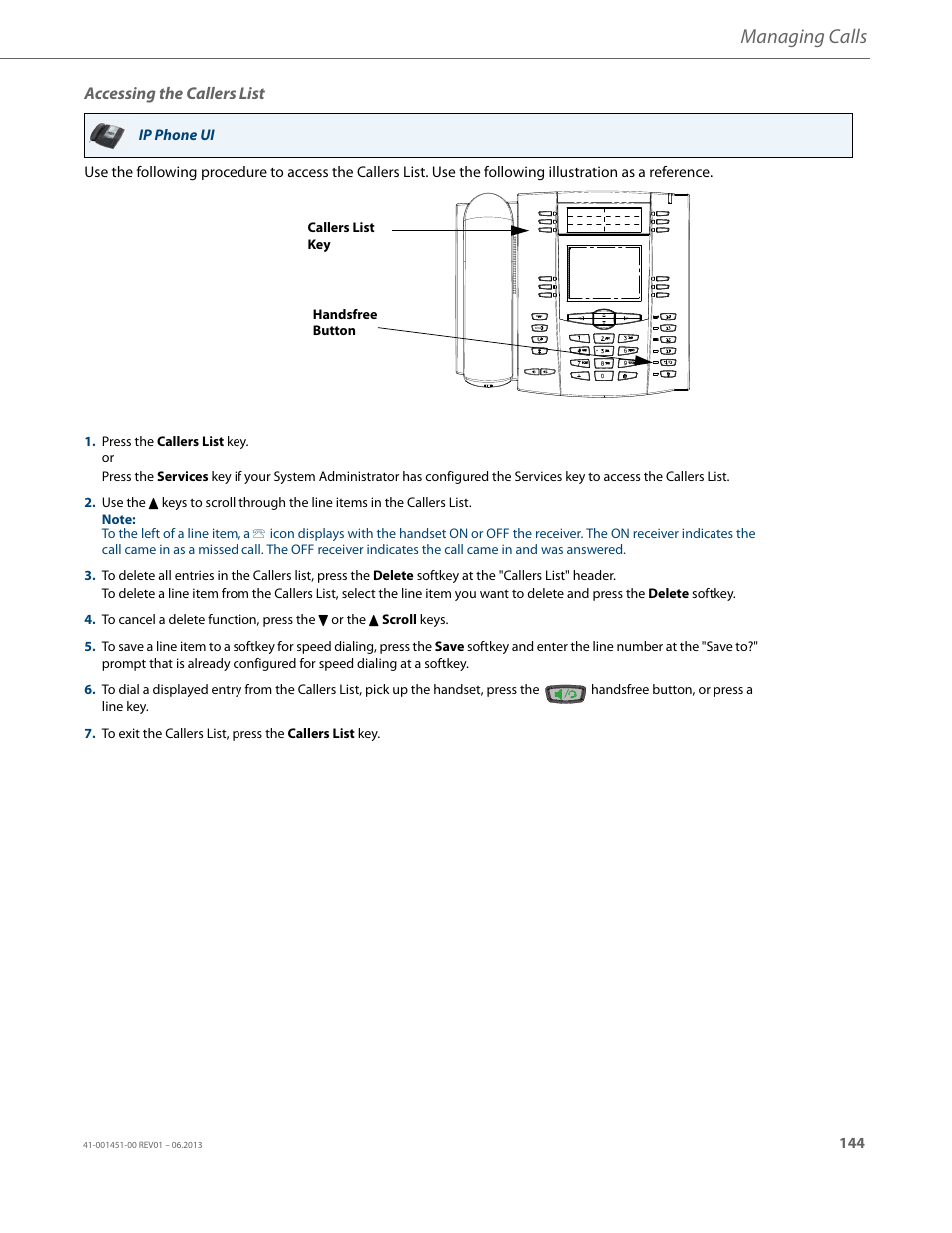 Accessing the callers list, Managing calls | AASTRA 6735i User Guide EN User Manual | Page 151 / 220