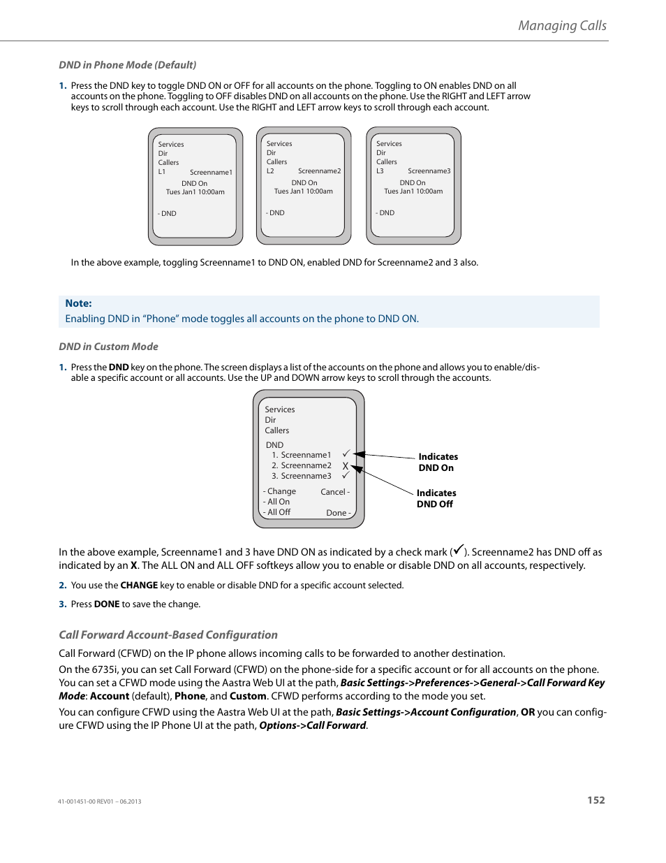Call forward account-based configuration, Managing calls | AASTRA 6735i User Guide EN User Manual | Page 159 / 220