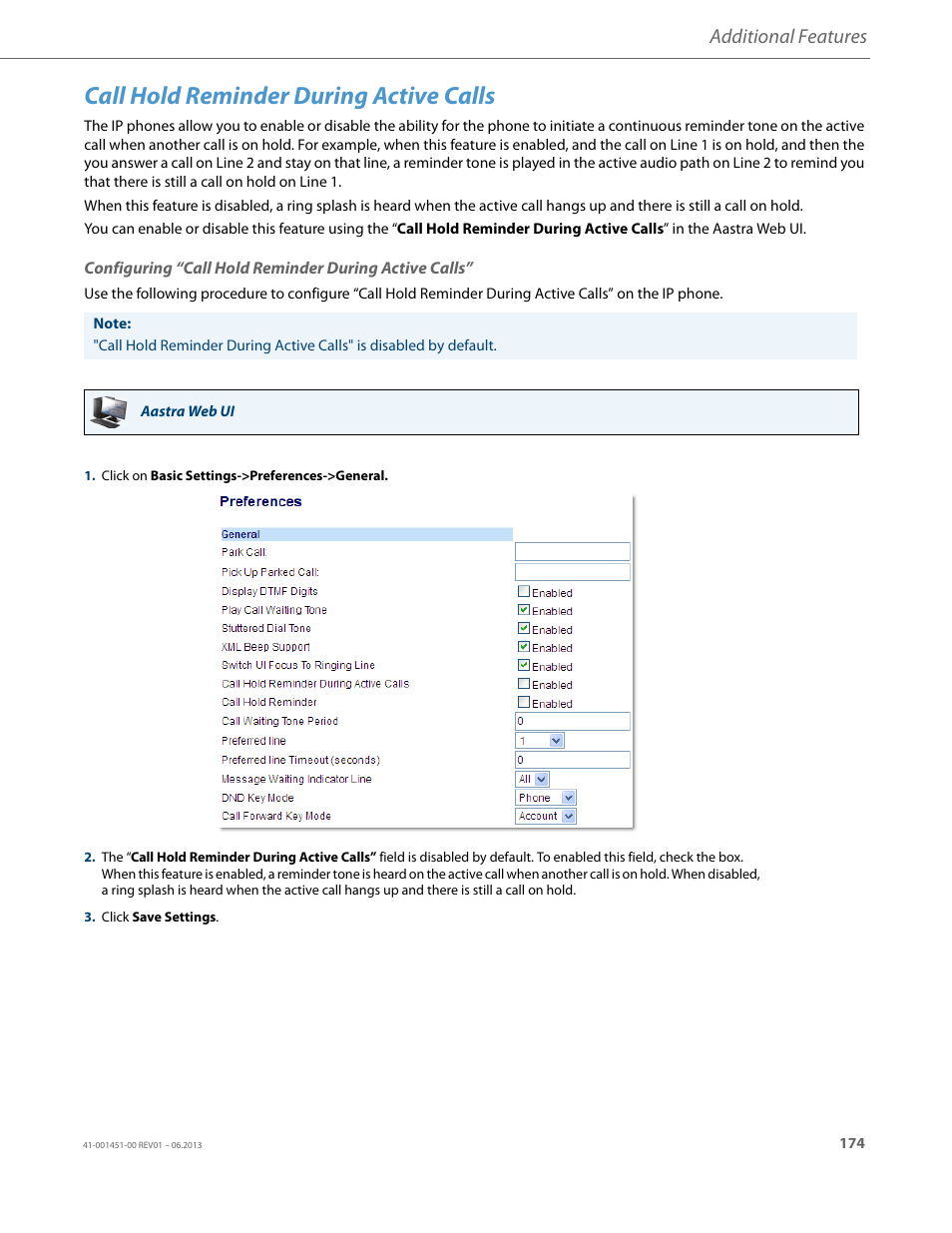 Call hold reminder during active calls, Additional features | AASTRA 6735i User Guide EN User Manual | Page 181 / 220