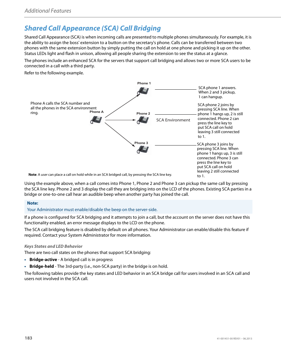 Shared call appearance (sca) call bridging, Additional features | AASTRA 6735i User Guide EN User Manual | Page 190 / 220