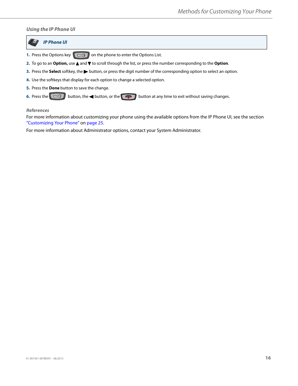 Using the ip phone ui, Methods for customizing your phone | AASTRA 6735i User Guide EN User Manual | Page 23 / 220