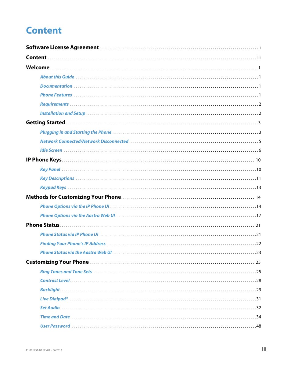 Content | AASTRA 6735i User Guide EN User Manual | Page 3 / 220