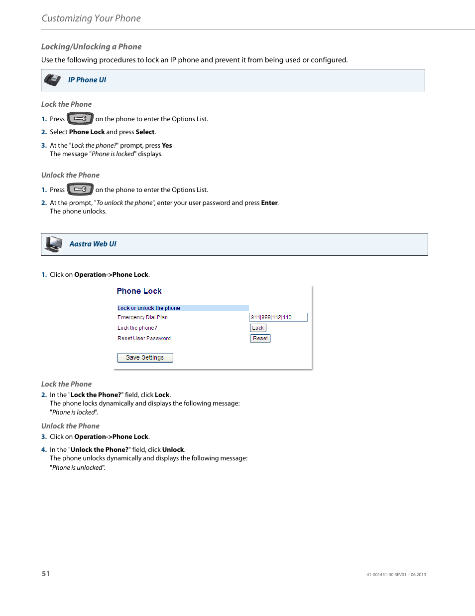 Locking/unlocking a phone, Customizing your phone | AASTRA 6735i User Guide EN User Manual | Page 58 / 220