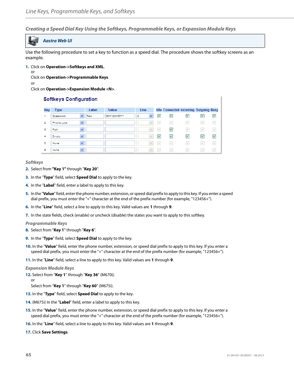 Line keys, programmable keys, and softkeys | AASTRA 6735i User Guide EN User Manual | Page 72 / 220