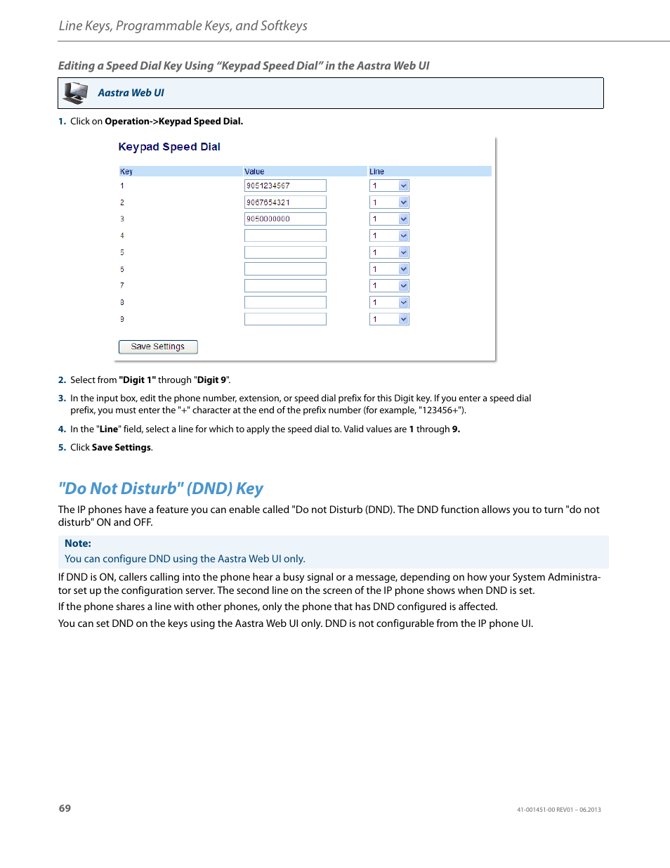 Do not disturb" (dnd) key, Line keys, programmable keys, and softkeys | AASTRA 6735i User Guide EN User Manual | Page 76 / 220