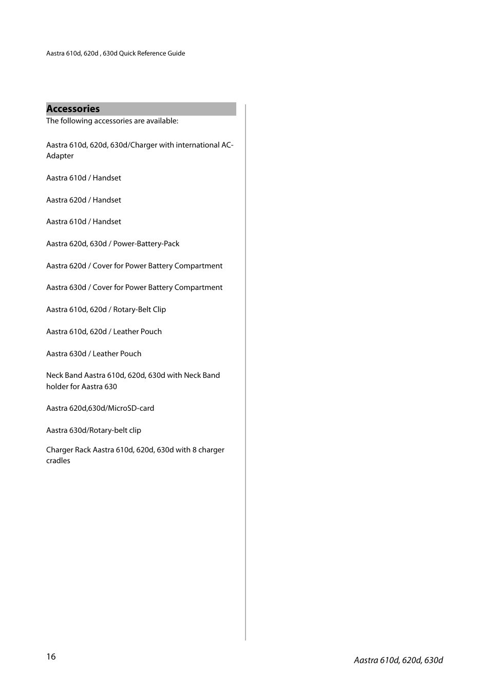 Accessories | AASTRA 600d for SIP-DECT MX-ONE Quick User Guide EN User Manual | Page 16 / 19