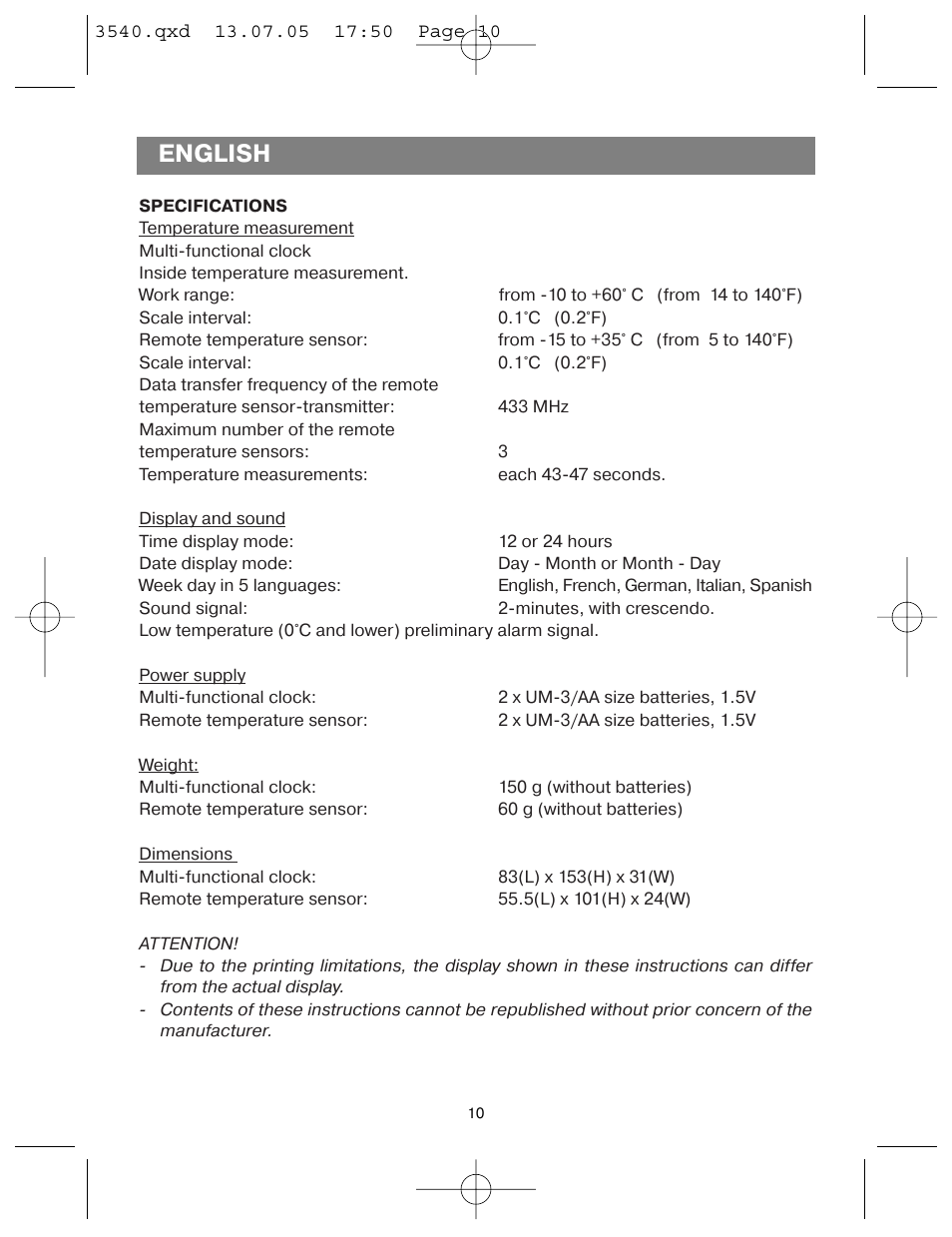 English | Vitek VT-3540 GY User Manual | Page 10 / 36