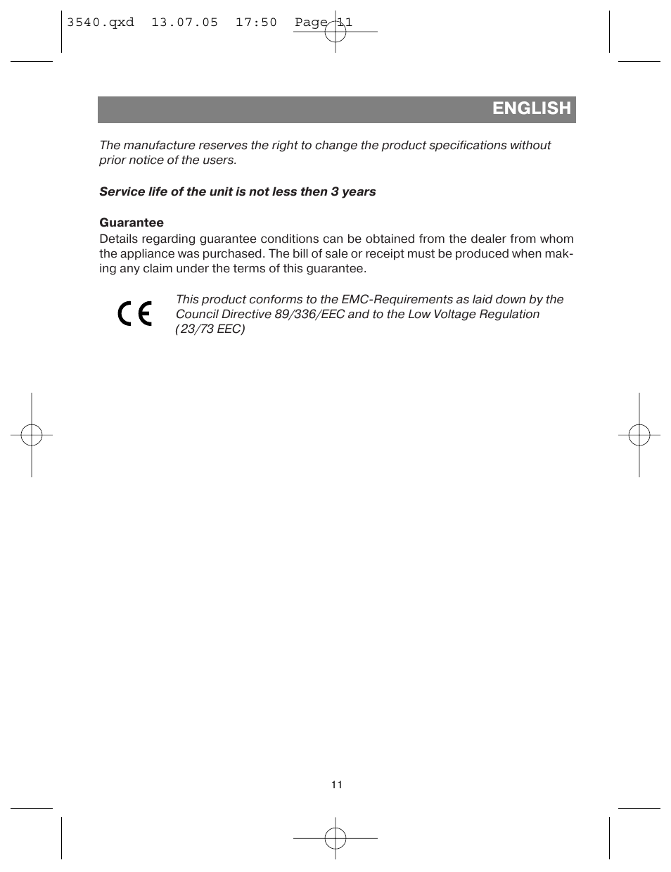 English | Vitek VT-3540 GY User Manual | Page 11 / 36