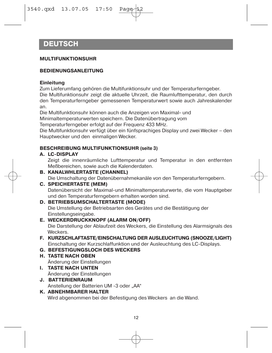 Deutsch | Vitek VT-3540 GY User Manual | Page 12 / 36