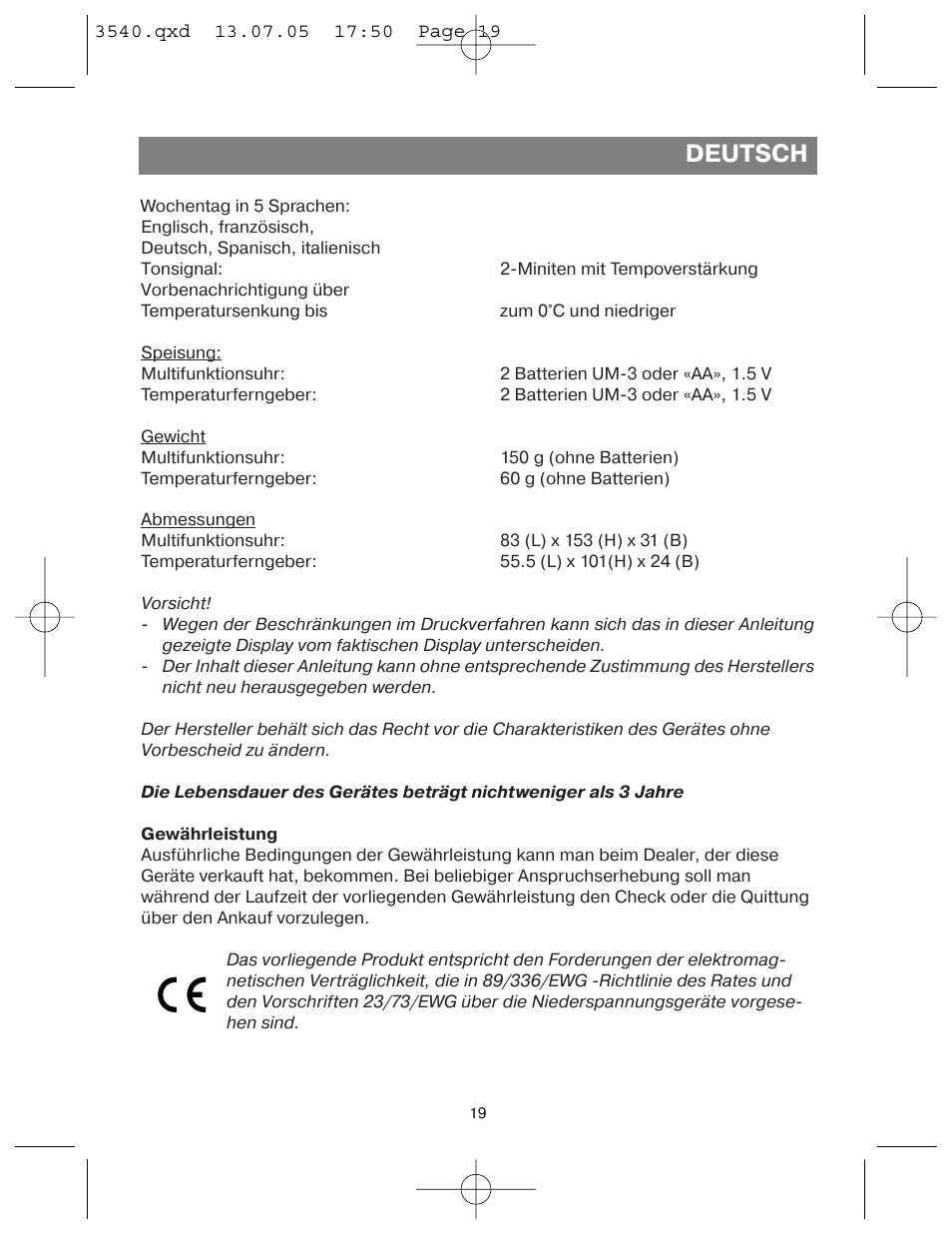 Deutsch | Vitek VT-3540 GY User Manual | Page 19 / 36