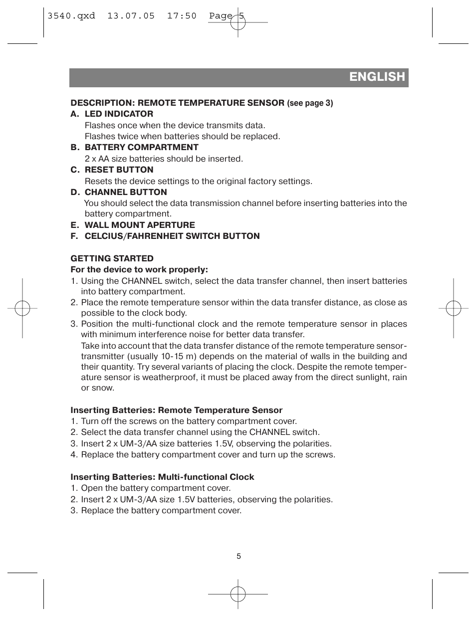 English | Vitek VT-3540 GY User Manual | Page 5 / 36