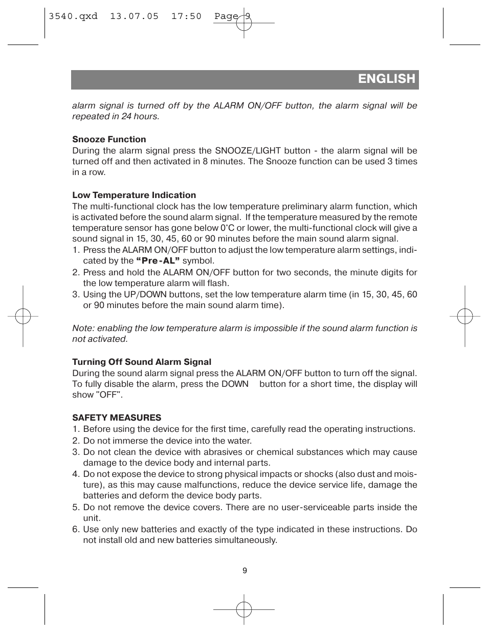 English | Vitek VT-3540 GY User Manual | Page 9 / 36