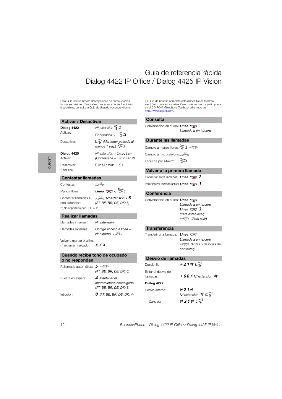 AASTRA 4425 IP Vision for BusinessPhone Quick Reference Guide User Manual | Page 12 / 40