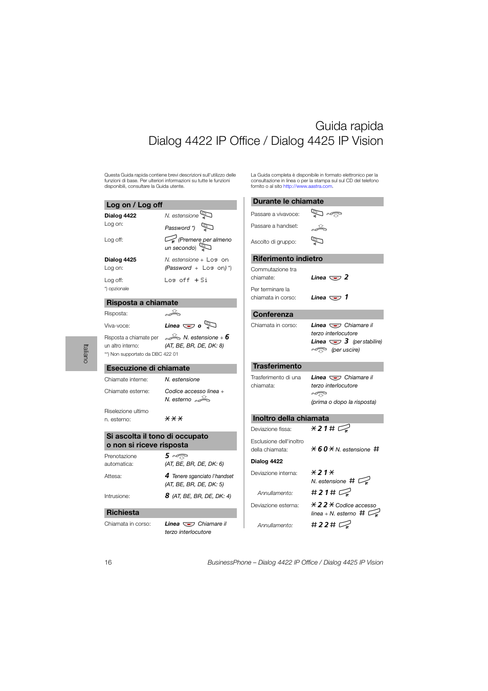 AASTRA 4425 IP Vision for BusinessPhone Quick Reference Guide User Manual | Page 16 / 40