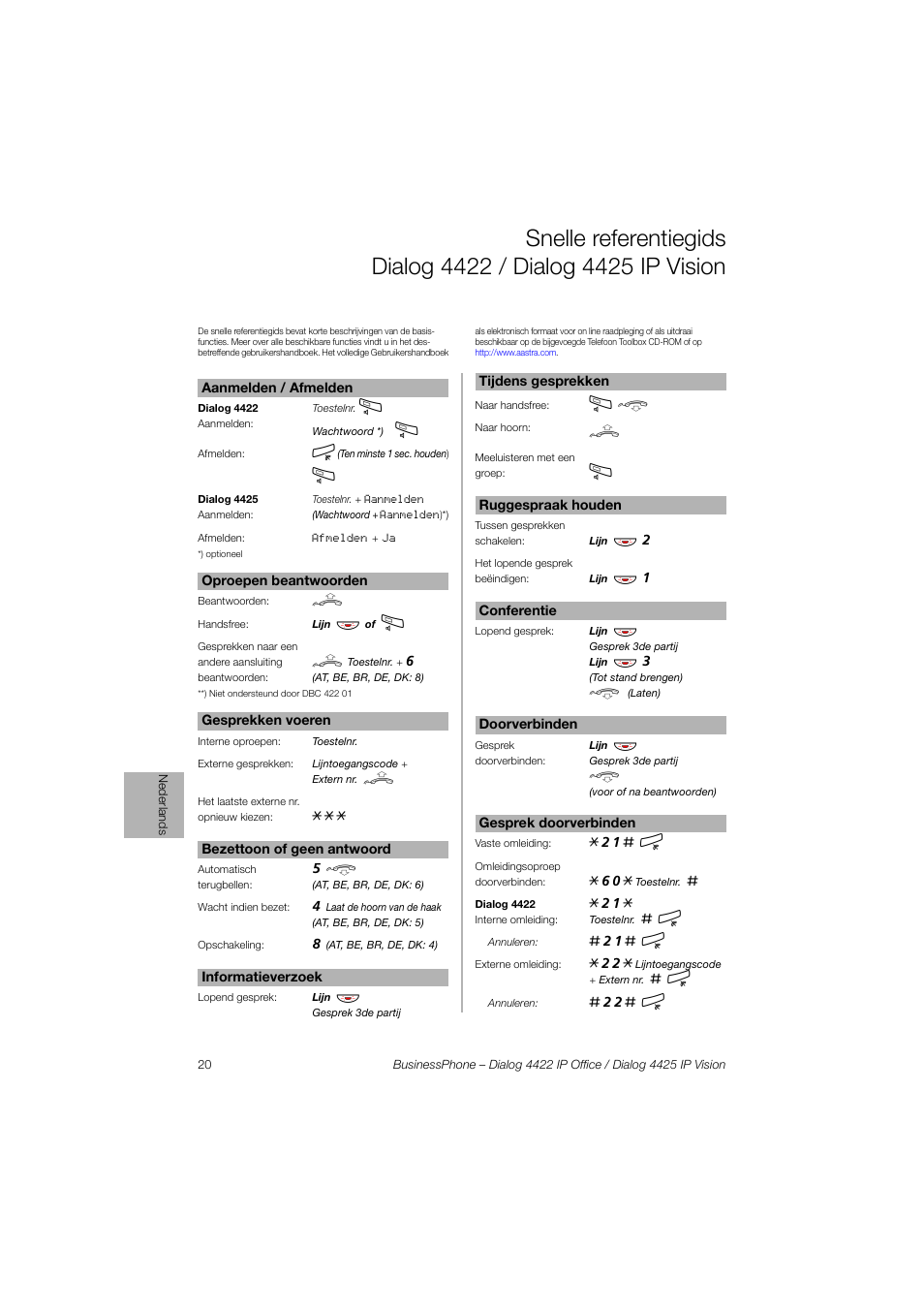 AASTRA 4425 IP Vision for BusinessPhone Quick Reference Guide User Manual | Page 20 / 40