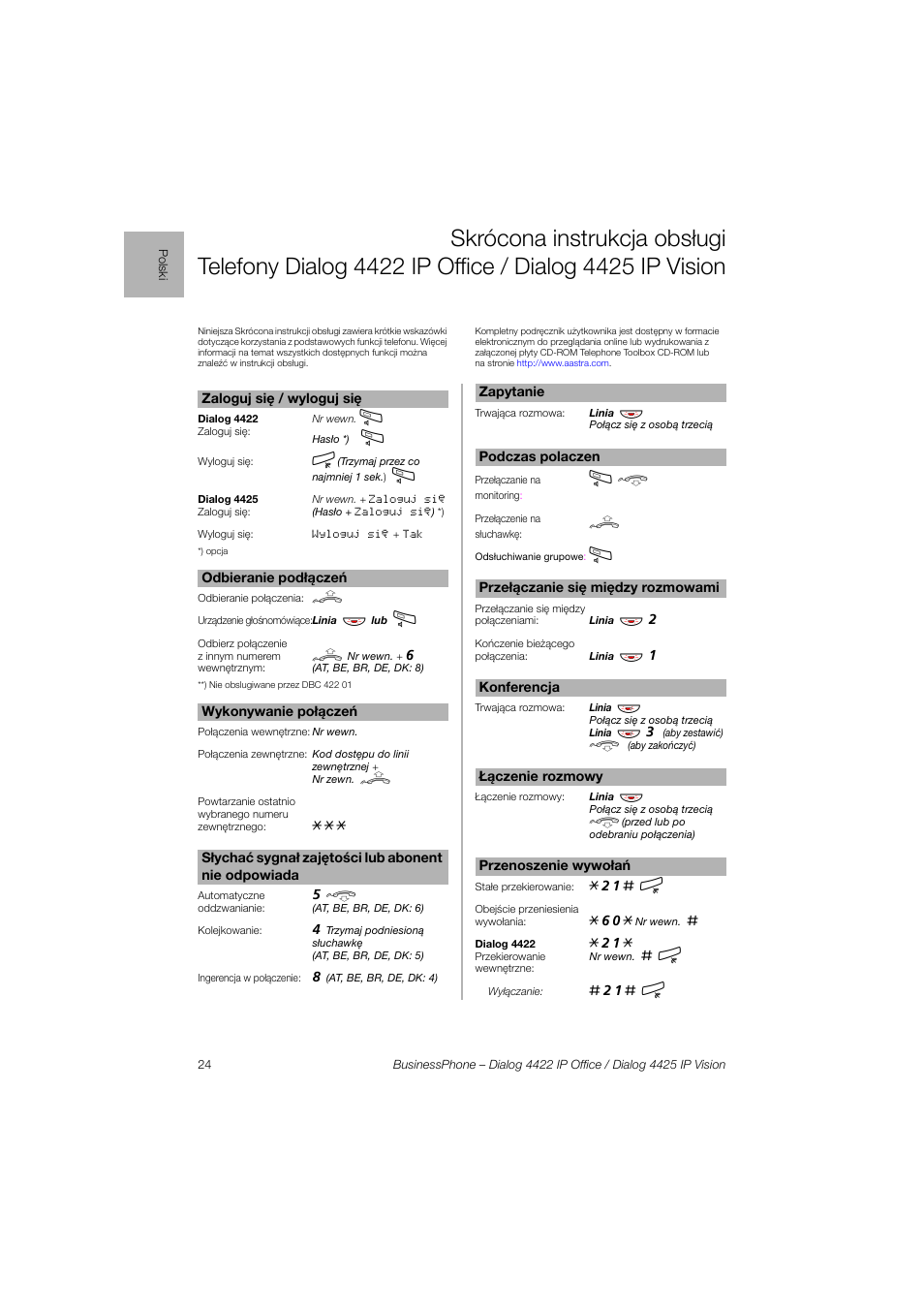 AASTRA 4425 IP Vision for BusinessPhone Quick Reference Guide User Manual | Page 24 / 40
