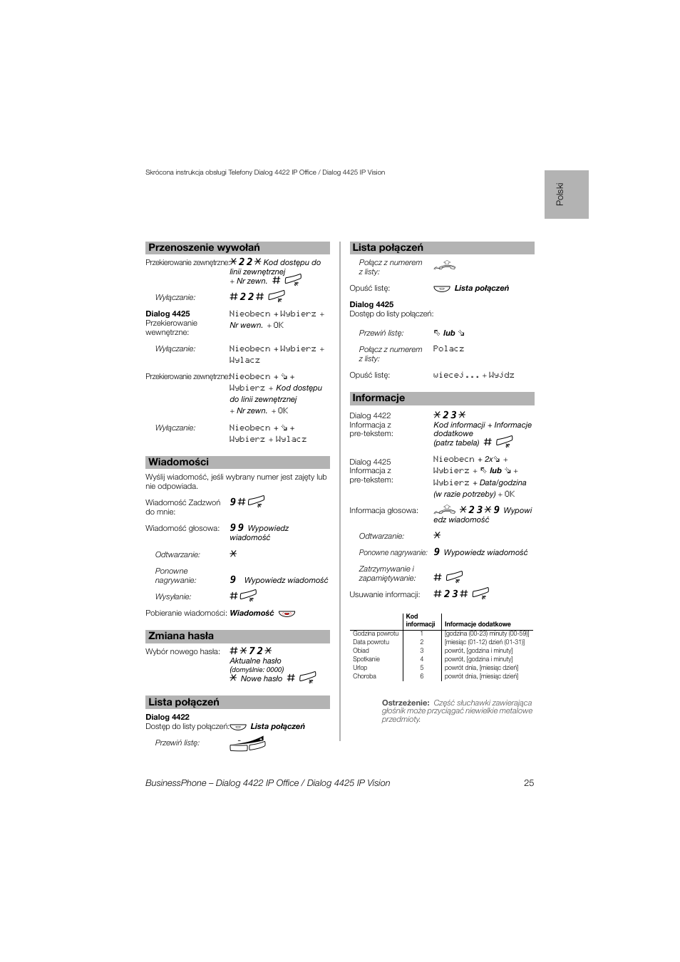 AASTRA 4425 IP Vision for BusinessPhone Quick Reference Guide User Manual | Page 25 / 40